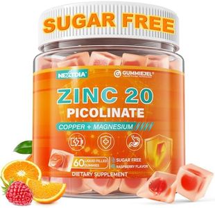 Zinc Picolinate and Copper Gummies, Chelated Zinc 20mg Supplements for Men Women with Copper 2mg, Vitamin B Complex, CoQ10, Magnesium Malate for Immune, Skin & Energy Support, Sugar Free, Vegan, 60ct