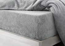 Glamptex Deep 30CM Teddy Bear Fur Sherpa Fleece Fitted Sheet, Single Double King Super (Silver Grey, King)