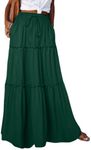 Happy Sailed Beach Skirts for Women Trendy Boho Style Elastic High Waist A Line Flowy Long Maxi Skirt with Pockets Blackish Green XL