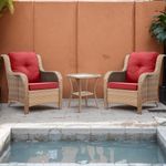 Rilyson Patio Bistro Set Outdoor Chairs - 3 Piece Wicker Rattan Patio Furniture Set with 2 Armrest Chair and 1 Side Table for Proch Deck Garden Backyard Balcony(Yellow/Red)