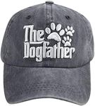 The Dogfather Paw Hat, Best Dog Dad Hats, Father's Day Adjustable Washed Denim Baseball Cap for Men, Gray, One Size