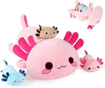 Onsoyours Axolotl Stuffed Animal Mommy 19.7" with 3 Baby Axolotl Plushies in Tummy, 4 Piece of Cute Axolotl Plush Pillow Toys for Kids Girls Boys (Pink Axolotl Family)