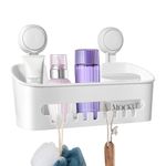 Uten Shower Caddy Suction, Shower Caddy Corner, Plastic Bathroom Organiser with Removable Suction Cup Wall Shelf No Drilling for Shampoo Conditioner Razor Accessories