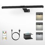 Wireless Picture Light, 1 Pack 40Cm/16inch Picture Lights Battery Operated with Remote, Rechargeable Picture Lights for Wall with 5000mah Battery, 3 Lighting Colors, Dimmable, Timer, Black