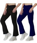 STARLATH Girls Trackpants and Trousers, Bootcut Leggings and Yoga Pants for Kids, 4Way Micro Lycra Strachable Lowers for Daily use Yoga Running Combo (Pack of 2) (9-10 Years, Blue-Black)