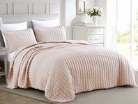 Chezmoi Collection Iris 3-Piece Pink Pom Poms Fringe Channel Quilted Pre-Washed Bedspread Set, King Size