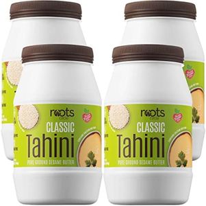 Roots Circle All-Natural Sesame Tahini Paste | 100% Pure Rich & Creamy Ground Sesame Seed Paste for Hummus, Tahini Sauce, Dressing & Dips | Vegan, Kosher | Non-GMO, Gluten & Peanut-Free - 4 Pack