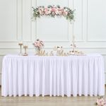 White Table Cloths for 6 foot Rectangle Tables Fitted Open Back Stretch White Ruffle Tablecloth for Craft Show Birthday Party Wedding Spandex Trade Show Desk Table Cover for Banquet Events Decorations