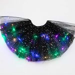 Girls Tutu Skirt, Little Girls LED Colorful Luminous Kids Star Sequin Ballet Skirt Princess Sparkling Tutu, Fancy Fluffy Ballet Dance Costume for 3-8 Years Kids(Black)