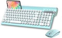 Wireless Keyboard and Mouse Combo,2.4Ghz USB Rechargeable Keyboard with Phone Holder,Full Size Keyboard and Mouse Set for Computer,Laptop and Desktop (Light-Green)