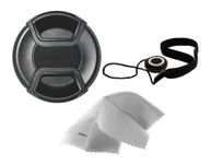 Nikon COOLPIX P1000 Lens Cap Center Pinch (77mm) + Lens Cap Holder + Nw Direct Microfiber Cleaning Cloth.