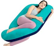 Cherilo Full Body G Shaped Pregnancy Pillow for Maternity & Baby Nursing | Belly, Hip, Spine, Neck & Head Support for Pregnant Women | Premium Velvet Outer Cover with Zip | AQUA GREEN+NAVY BLUE