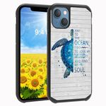 BWOOLL Designed for iPhone 15 Case, Funny Words with Blue Sea Turtle on Rustic Wooden Board Hybrid Hard PC & Soft Silicone Dual Layer Shockproof Protective Case for iPhone 15 (2023) 6.1 Inch