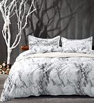 NANKO Comforter Set Queen Size, White Marble Print 88 x 90 inch Reversible Down Alternative Comforter Microfiber Duvet Sets (1 Comforter + 2 Pillow) Best Modern Bedding for Women Men,Gray Grey