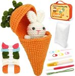 Crochetobe Crochet Kit for Beginners, Crochet Animal Kit with Detailed Instruction and Video Tutorials, Beginner Crochet Kit for Adults Kids, Large Size Crochet Rabbit Carrot