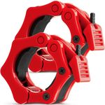 Mata1 Premium Olympic Barbell Clamps (1 Pair, Red), Ultimate Locking Weight Clips for Weightlifting & Bodybuilding Training, Standard 2" / 5 cm Barbell Collars w/Quick-Release Mechanism