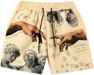 WDIRARA Men's Letter Graphic Tie Dye Drawstring Waist Workout Shorts with Pockets Khaki Small