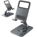 Teskyer Phone Stand, Adjustable Phone Holder Stand, 360° Rotation, Foldable Aluminum Mobile Phone Stand for Desk, Compatible with Phones and Tablets, Gray