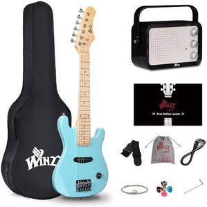 WINZZ 30 Inch Kids Electric Guitar Kit, Beginner Mini Electric Guitar with Amp, Case, Extra Strings, Picks, Strap, Cable and Wrench, Light Green