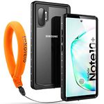 inkolelo Galaxy Note 10 Plus Waterproof Case, Built-in Screen Full-Body Protector with Floating Strap IP68 Waterproof Case for Galaxy Note 10 Plus 5G Case (2019) - Matte Black/Orange