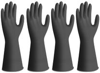 Petacffe Kitchen Cleaning Rubber Gloves - Dishwashing Gloves for Household, Reusable - Non-Slip, Waterproof - 4 Pairs, Medium, Black