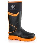 Buckler Mens Safety S5 Waterproof Composite Toe Wellington Wellies Black Orange