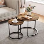 Smuxee Nesting Coffee Table Set of 2, 23.6" Round Coffee Table Rustic Wood Top with Adjustable Non-Slip Feet, Industrial End Table Side Tables for Living Room Bedroom Balcony Yard