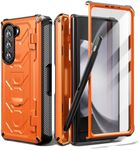 ELEPIK Armour Series Case for Samsung Galaxy Z Fold 5 (2023), Full-Body Dual Layer Rugged Case with Built-in S Pen Holder & Screen Protector & Kickstand & Hinge Protector & Wireless Charging (Orange)