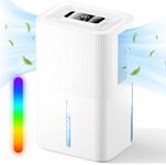 Dehumidifier for Home Damp 2700ML Bedroom Dehumidifier for Drying Clothes Electric with Ultra Quiet & Auto Shut off 7 Colorful LED Portable Dehumidifier for Wardrobe Bathroom Closet RV Garage-White