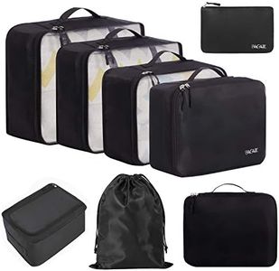 BAGAIL 8 Set Packing Cubes, Lightweight Travel Luggage Organizers with Shoe Bag, Toiletry Bag & Laundry Bag (Black)