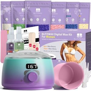 BLITZWAX Brazilian and Bikini Waxing Kit for Women, Hard Wax Warmer for Face, Legs, and Body, At Home Hair Removal Kit, Beginner Friendly, Quick Heating, 32pcs Wax Spatulas