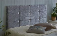 Gallop Sleep Roma Crush Headboard in Crush Velvet for Divan Bed with Diamante Buttons (Grey, Small Double 4 FEET, Height 20 INCHES)