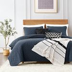 ROARINGWILD Navy Blue King Size Quilt Bedding Set with Pillow Shams, Lightweight Soft Bedspread Coverlet, Quilted Blanket Thin Comforter Bed Cover, All Season, 3 Piece, 104x90 inches