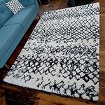 Scandi Berber Nordic Super Soft Cream Shaggy Carpet Rug Geometric Trellis Moroccan Living Room Area Rugs 120cm x 170cm