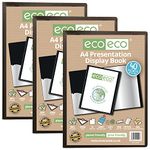 eco-eco A4 Size 50% Recycled 40 Pocket Black Presentation Display Book, Storage Case Portfolio Art Folder with Plastic Sleeves, (Pack of 3), eco004x3