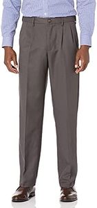 Amazon Essentials Men's Classic-Fit Expandable-Waist Pleated Dress Trousers, Dark Grey, 58W / 34L
