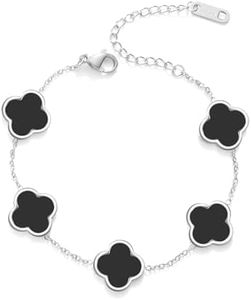 Silver Four Leaf Clover Bracelet for Women Lucky Link Clover Bracelets,18K Gold Plated Jewelry Christmas Valentine's Day, mediate, Stainless Steel, no gemstone
