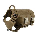 ICEFANG GN5 Tactical Dog Harness for Large Sized Dogs,Hook and Loop Panels,Walking Training Work Dog MOLLE Vest with Handle,No Pulling Front Leash Clip (L :Chest:28"-35", Brown)