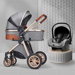 Bassinet Baby Stroller Folding Pushchair Travel Carriage Stroller with Sunshade Foot Cover,Anti-Shock Buggy Stroller,Big Rubber Wheels (Color : Grey)