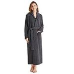 7 VEILS Long Bathrobe Womens and Mens Cozy Knit Microfiber Stretchy Super Soft Bathrobes Loungewear House Robes Dressing Gown, Dark Grey, Small