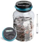 Large Piggy Bank for Adults Kids Digital Coin Counting Bank, Vcertcpl Automatic Coin Counter Money Counting Jar with LCD Counter, Totals up Your Savings, Change Jar for All CA Coins (Blue)