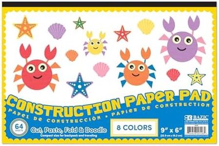 BAZIC Products Mini Construction Paper Pad 64 Sheet 6" X 9", Assorted Colors, for Fold Cut Glue, Gift for Classrooms School Home DIY, 48-Pack
