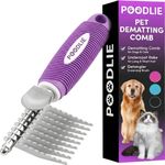 Poodle Pet Dematting Fur Rake Comb Brush Tool with Long 2.5” Steel Safety Blades for Detangling Matted or Knotted Undercoat Hair, Safe Grooming Accessories for Dogs, Longhaired Cats, Rabbits, Horses