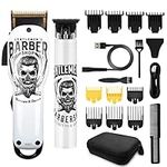 Professional Cordless Hair Clippers and Trimmers Set. Barber Clippers for Men, Women, and Kids,Mens Beard Trimmer Hair Cutting Kit with Close Cutting Trimmer (White/2PC)