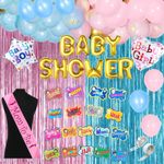 FI - FLICK IN BabyShower Latex 66 Pcs Baby Shower Decoration Items Mommy to Be Sash Mom to Be Decoration Kit Baby Shower Hindi Family Props Balloon Garland Kit (Pack of 66, Multicolor)