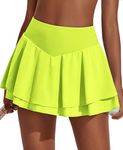 PINSPARK Tennis Skirt for Women Pleated Flowy Golf Skorts Skirts Tummy Control Running Skater Skort with Pockets, Neon Yellow Medium