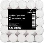 Avlash ® 8 Hour Tea light Candles Pack of 50 - 8 Hour Burn Time - Shrink Wrapped, Unscented Tea Lights - White