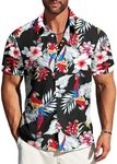 MAPICK Mens Rayon Hawaiian Shirt Summer Button Down Short Sleeve Tropical Floral Shirt Beach Button Up Casual Shirt(Black - Flower,4X-Large)