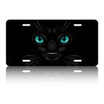 Black Cat Blue Eyes Car Front License Plate Cute Animal License Plate Cover Stainless Steel Rust-Proof Metal Funny License Plate Tag Novelty Vanity Tag Decoration 12.2" x 6.2" for Women Men Gifts