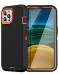 Design for iPhone 11 Pro Max Case with 2 x Tempered Glass Screen Protector, Military Grade Full Body Drop Protective Shockproof Heavy Duty Case for iPhone 11 Pro Max 6.5 Inch (Black Orange)